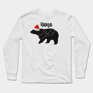 Nana Bear TShirt Christmas Pajamas Matching Santa Hat Lights Long Sleeve T-Shirt